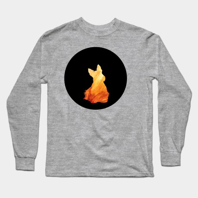 Scottish Terrier - Fiery Orange Silhouette Long Sleeve T-Shirt by SophieStockArt